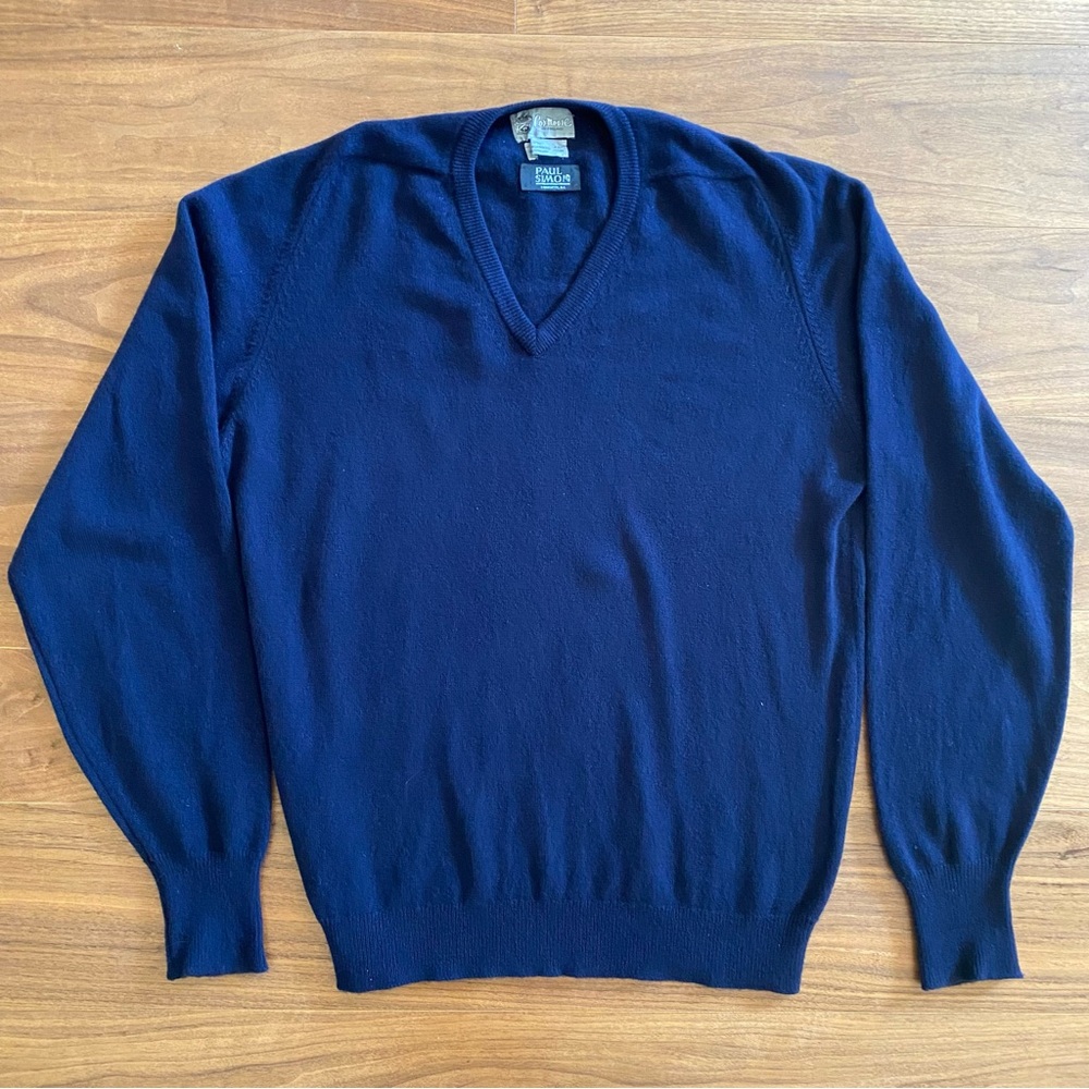 Paul Simon Coxmoore England 100% Cashmere V-Neck Sweater Navy